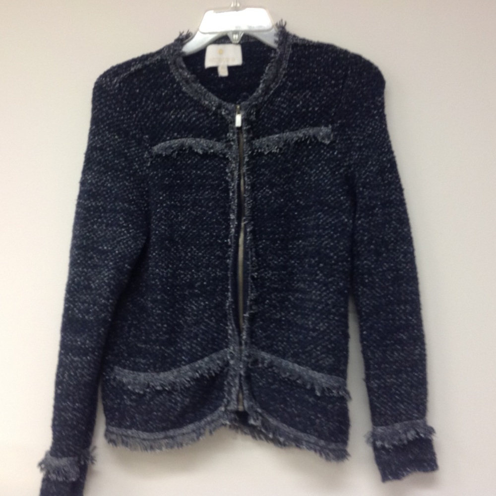 Etcetera Blue Metallic Blazer Fringe  Jacket